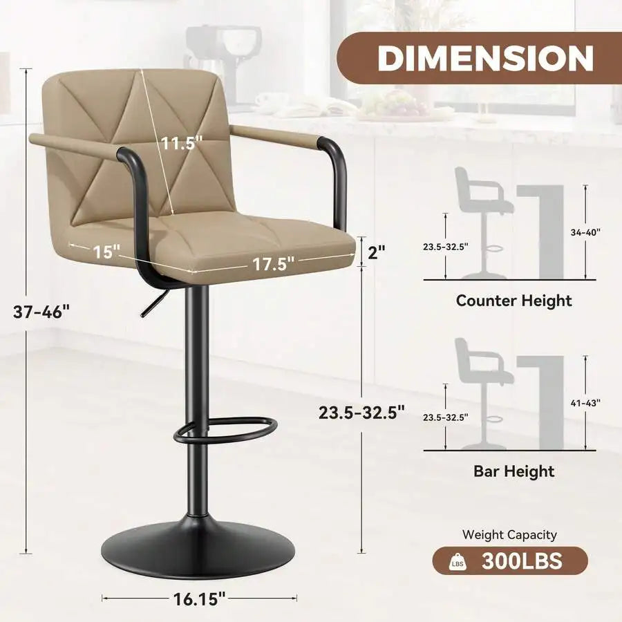 Adjustable Height PU Leather Swivel Bar Stools With Footrest
