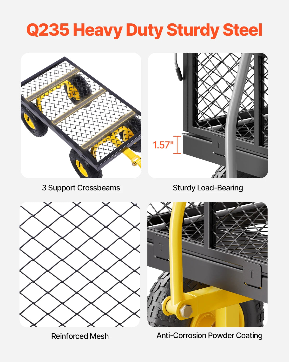 SucceBuy Steel Garden Cart With All Terrain Tires Mesh Sides