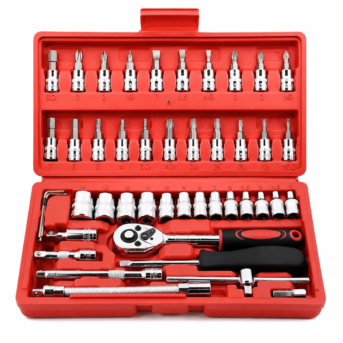 Complete Socket Wrench Tool Kit with Portable Carry Storage Box, All-in-One Household Hand Hardware Combination Tools, Multi-Functional Repair Tool Set for Furniture Assembly, Appliance Fixing, Bicycle & Auto Daily DIY Mainte