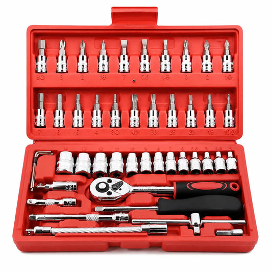Complete Socket Wrench Tool Kit with Portable Carry Storage Box, All-in-One Household Hand Hardware Combination Tools, Multi-Functional Repair Tool Set for Furniture Assembly, Appliance Fixing, Bicycle & Auto Daily DIY Mainte