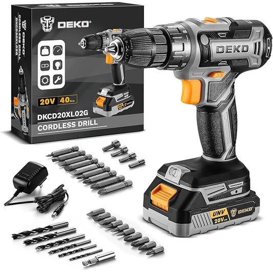DEKO 20V Women's Cordless Drill with Battery and Charger 20V Drill Driver Kit Suitable for Woodworking Household Tools