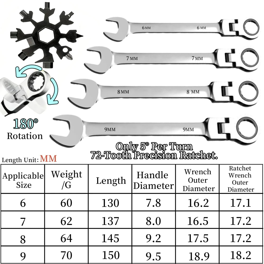 Flexible Ratcheting Wrench Set for Car Repair Tools