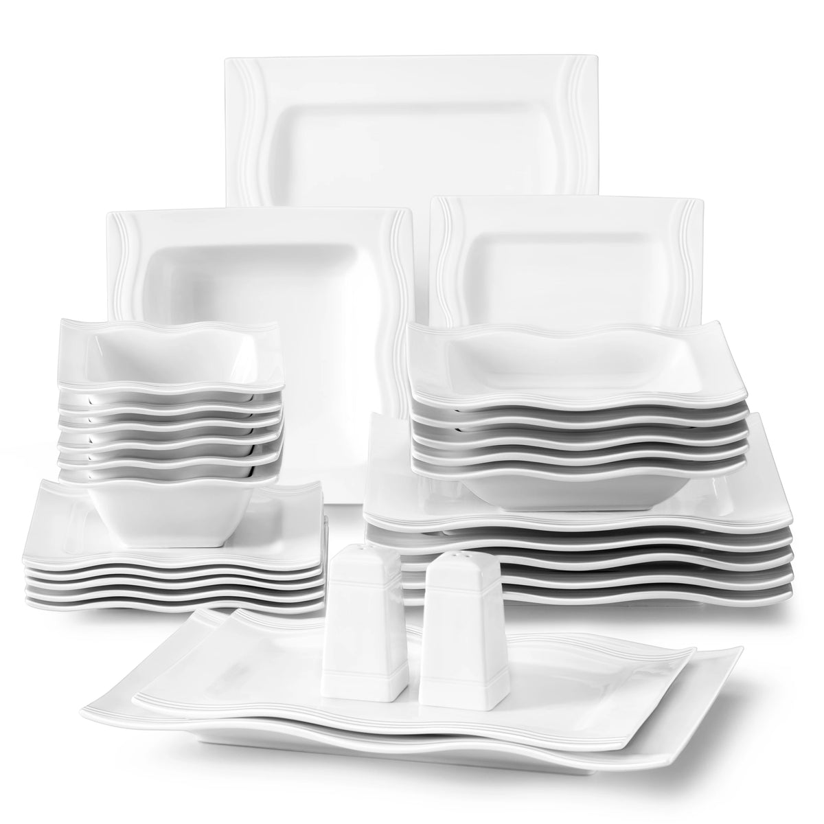 MALACASA Square Dinnerware Set Porcelain Plates and Bowls