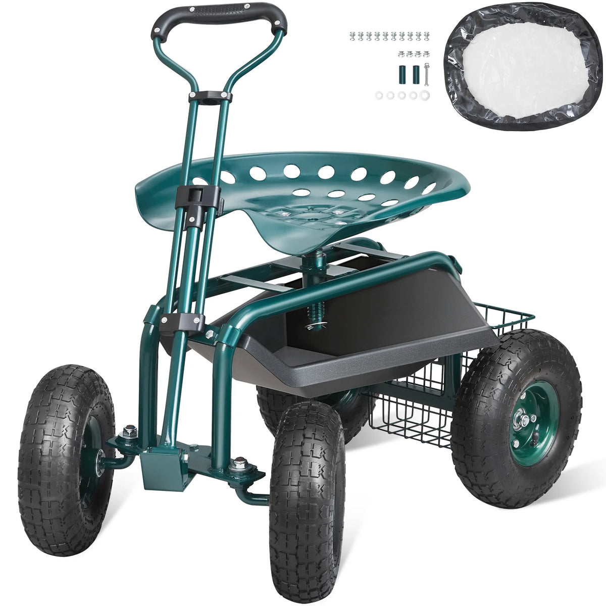 SucceBuy Garden Cart With Seat And Wheels 360 Degree Swivel
