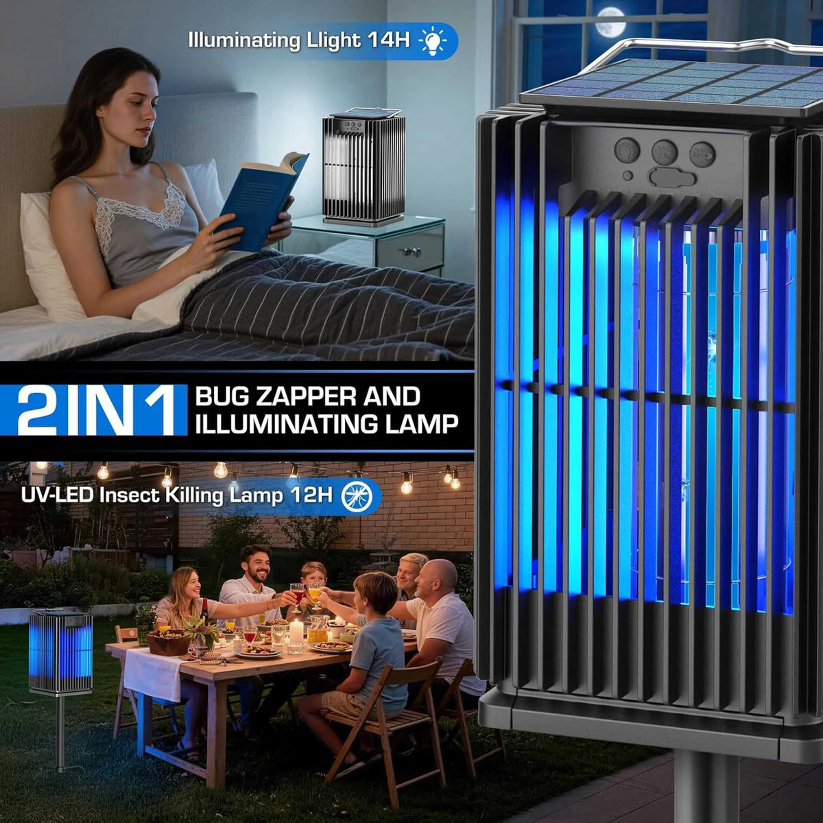 Solar Outdoor Mosquito Zapper Cordless Waterproof With Illuminated Light