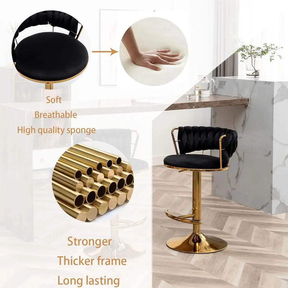 Velvet Bar Stools Set Of 3 With Low Back