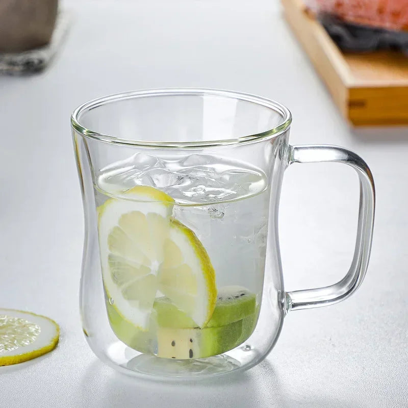 Heat-Resistant Double Wall Glass Cup Beer Coffee Cup Set Handmade Beer Tumbler Mug Tea Whiskey Mugs Transparent Drinkware