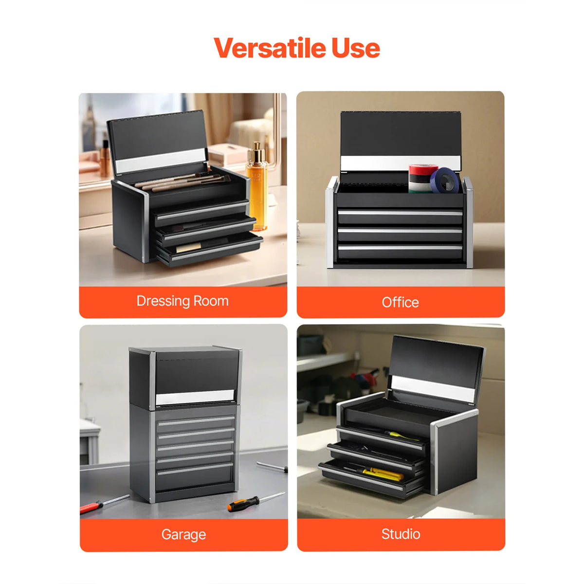 SucceBuy 3 Drawer Metal Tool Box Portable Storage Case