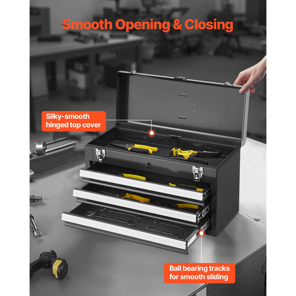 SucceBuy 3 Drawer Metal Tool Box With EVA Liners Durable