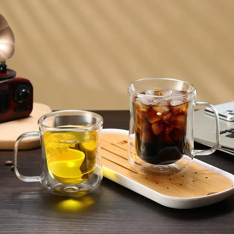 Heat-Resistant Double Wall Glass Cup Beer Coffee Cup Set Handmade Beer Tumbler Mug Tea Whiskey Mugs Transparent Drinkware