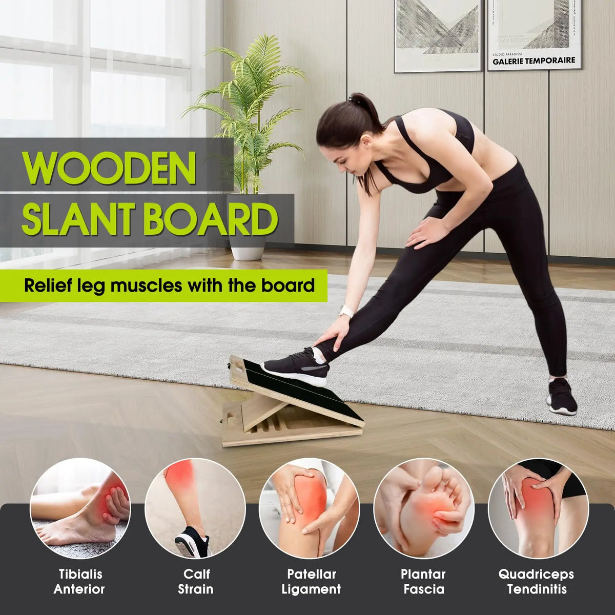2‑in‑1 Wooden Balance Board & Calf Stretcher Slant Board, Adjustable Angles Non‑Slip Wooden Foot Stretching Board for Ankle Heel Leg Stretch, Core Strength Balance Training, Physical Therapy Home Gym Workout Equipment