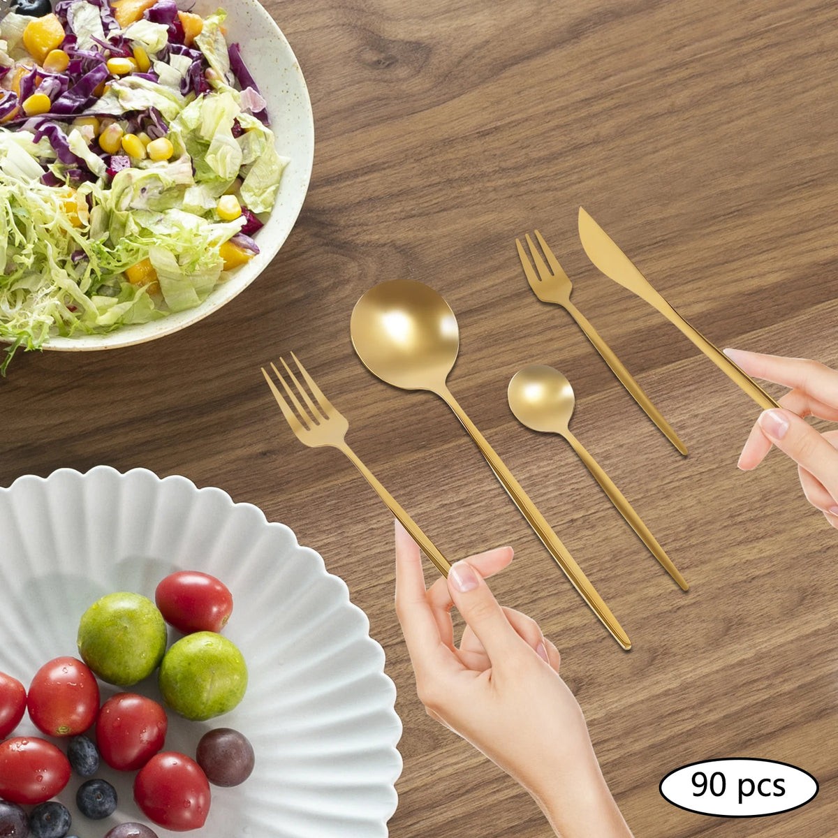 90Pcs Stainless Steel Flatware Set with Forks Knives Spoons