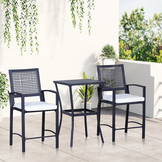 Outsunny Rattan Wicker Outdoor Bar Height Bistro Set With Stools
