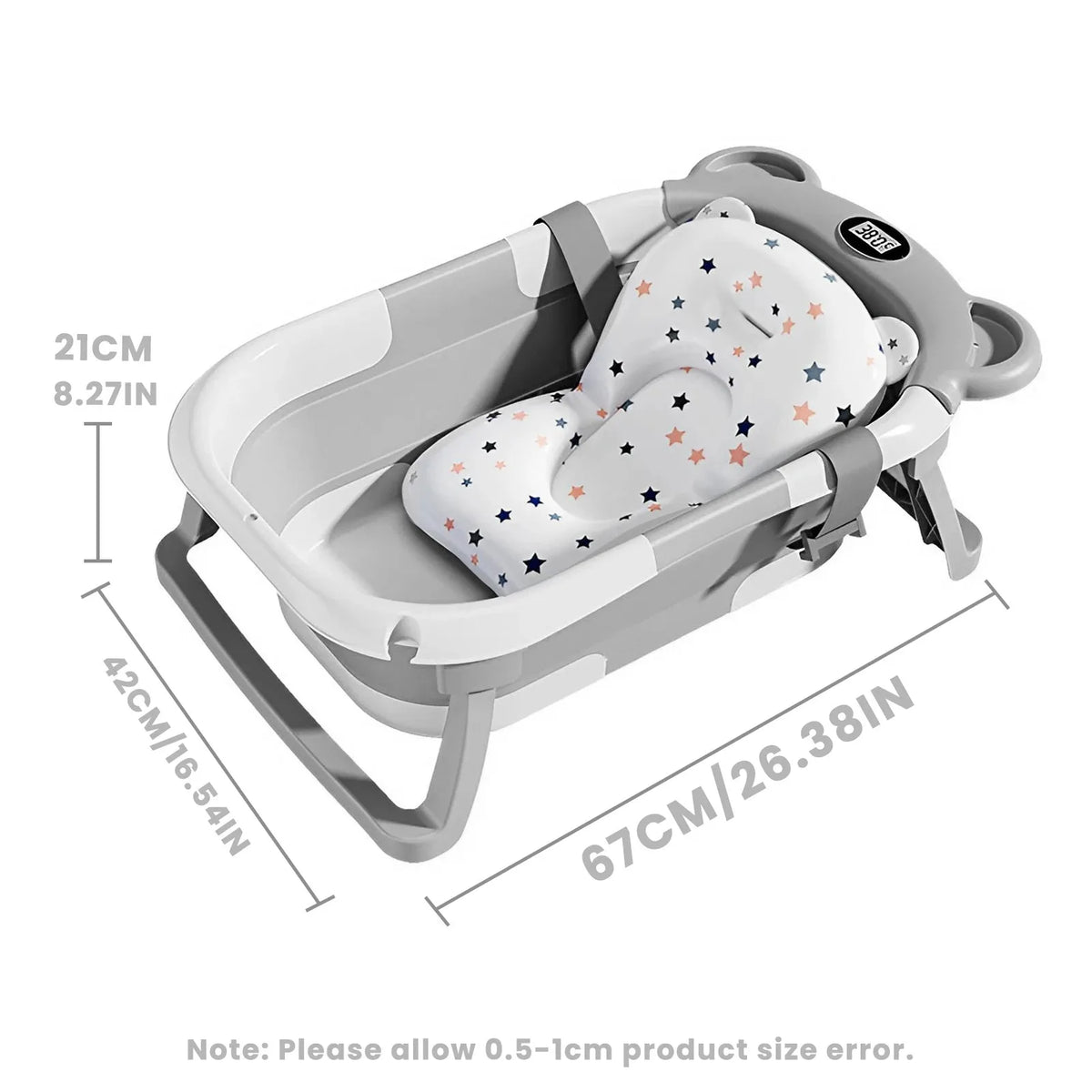 Collapsible Baby Bathtub With Thermometer Floating Cushion And Drain