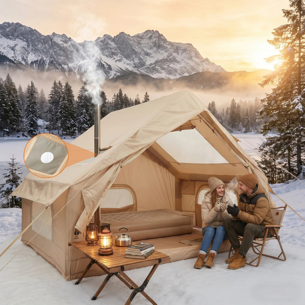 HiMISS Inflatable Camping Tent Waterproof Oxford Shelter With Stove Jack