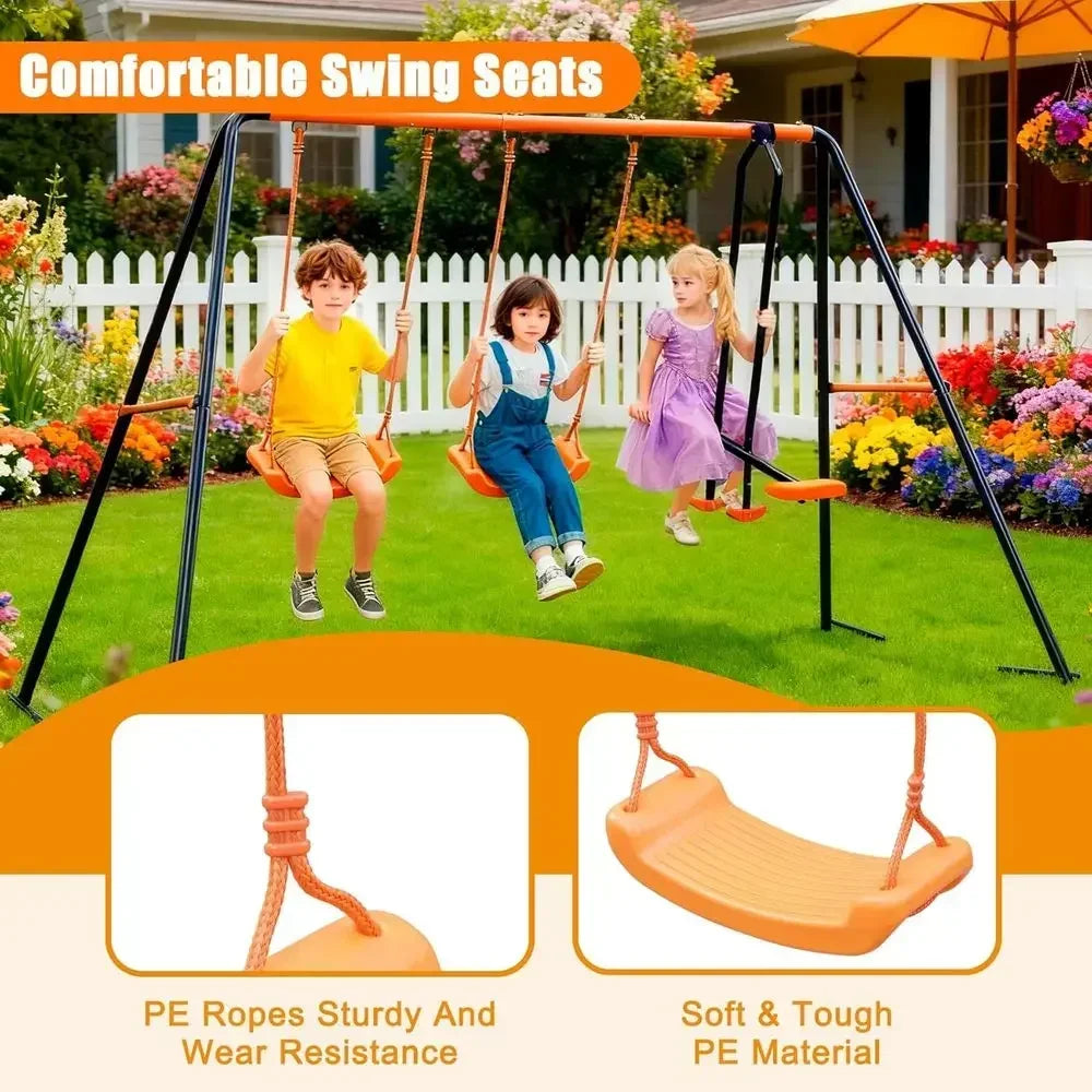 Outdoor Swing Set with Two Swings and Glider for Kids