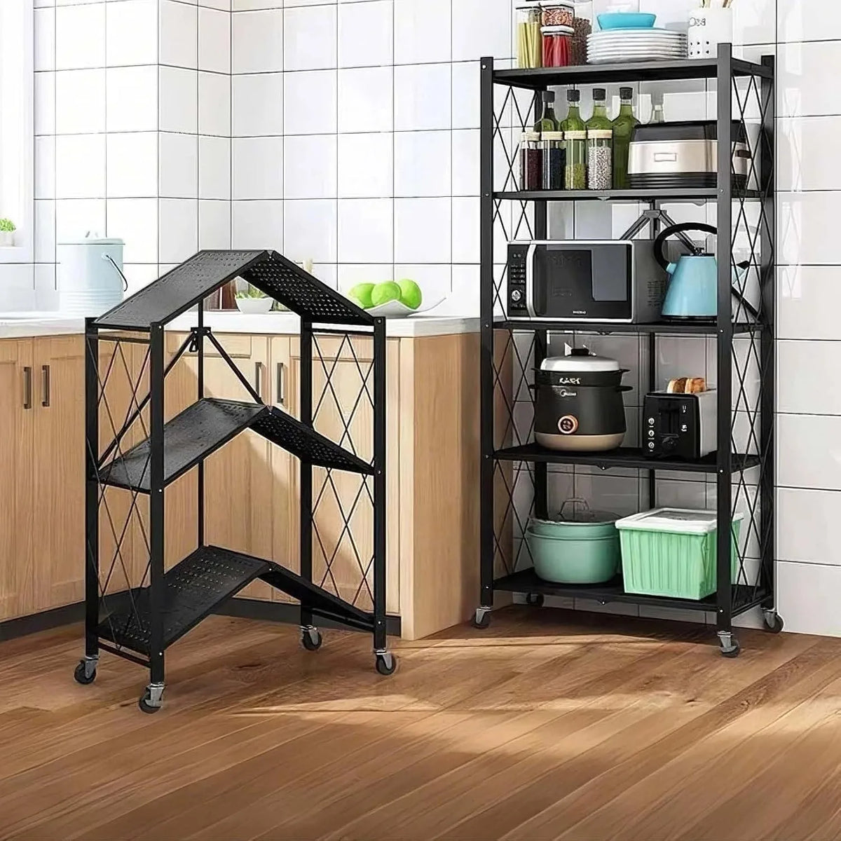 Heavy Duty Five Tier Collapsible Rolling Metal Storage Rack