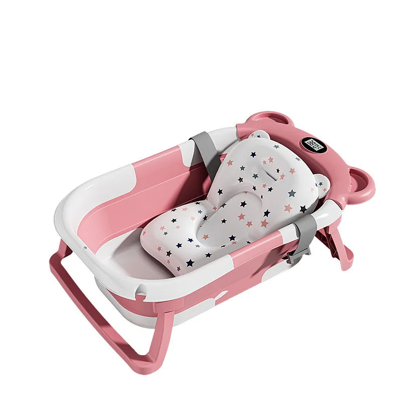 Foldable Baby Bathtub With Thermometer Drain Hole And Cushion