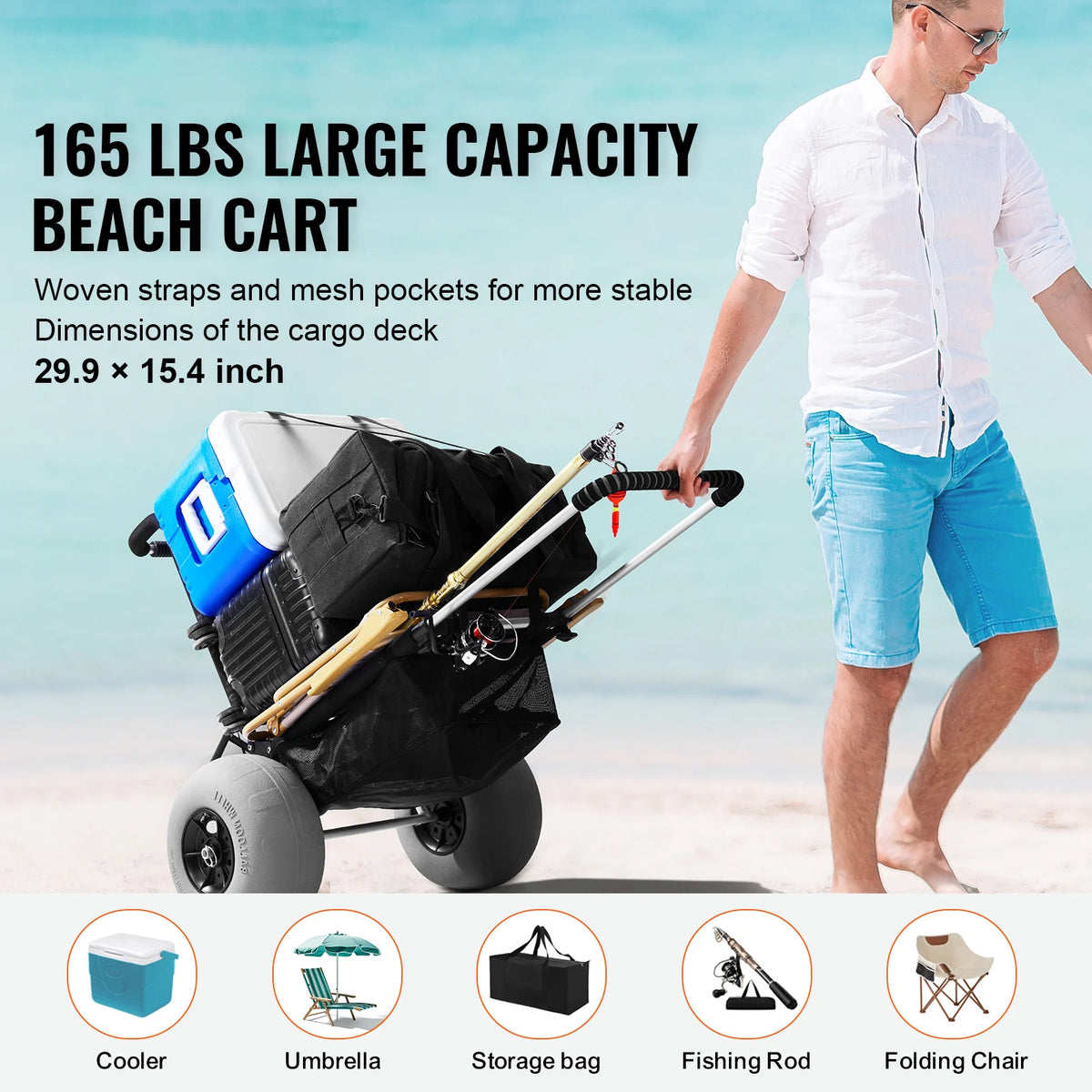SucceBuy Folding Beach Cart With Big Balloon Wheels