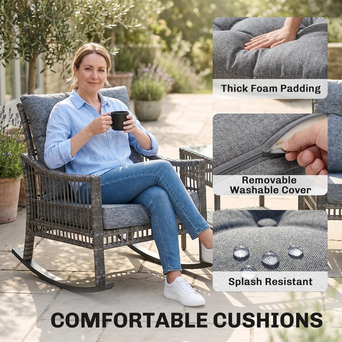 Outsunny 3 Piece Outdoor PE Rattan Patio Conversation Set