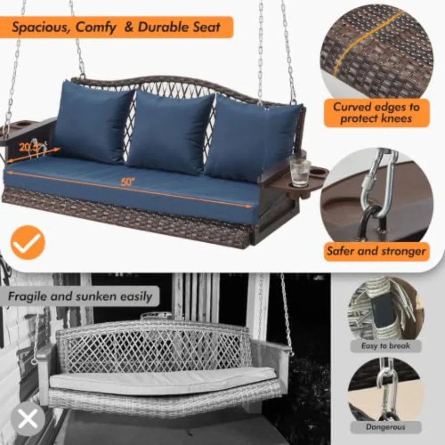 Heavy Duty Outdoor Wicker Patio Swing Bench With Cushions