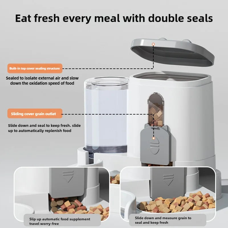Spill Proof Automatic Pet Food Dispenser With Water Fountain