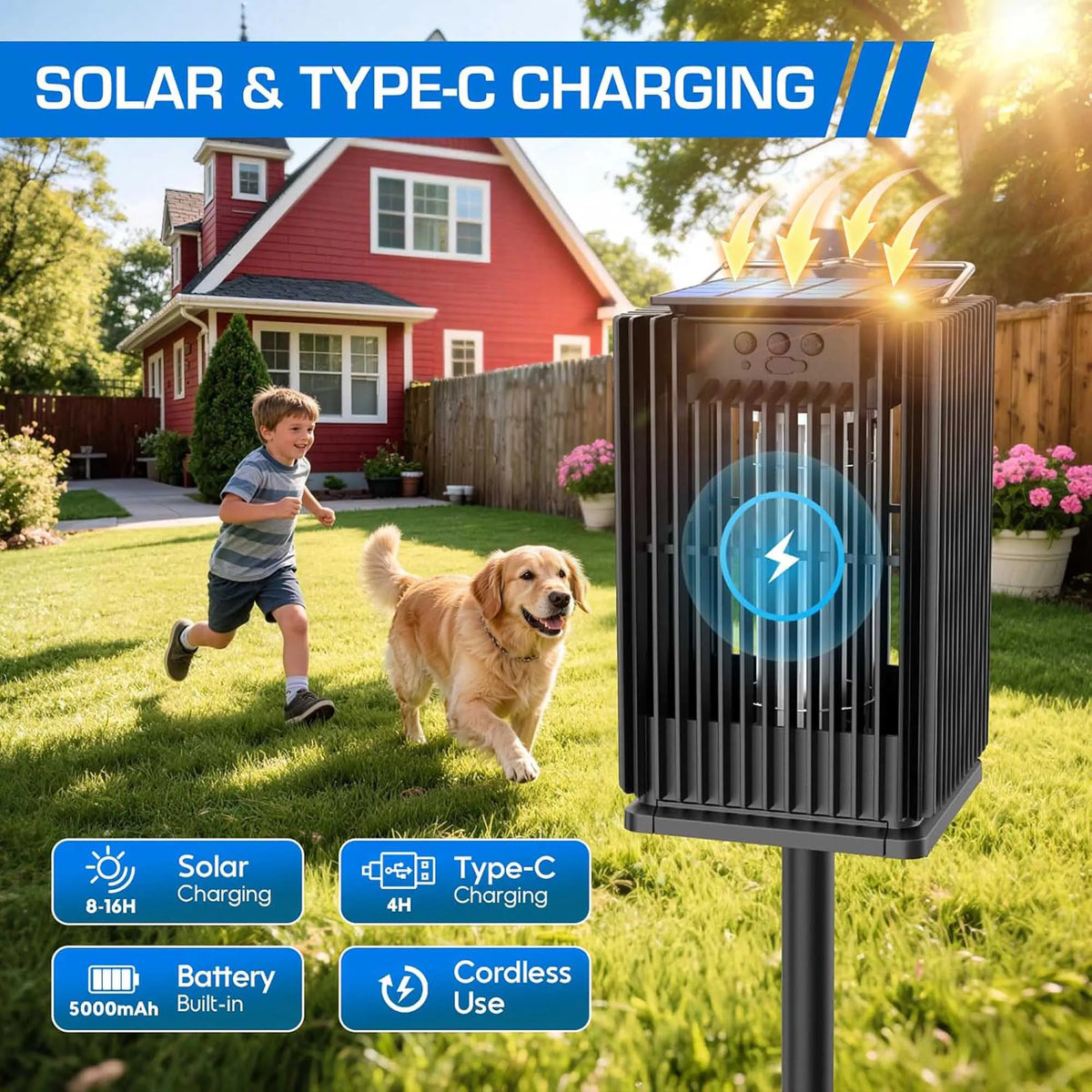 Solar Outdoor Mosquito Zapper Cordless Waterproof With Illuminated Light