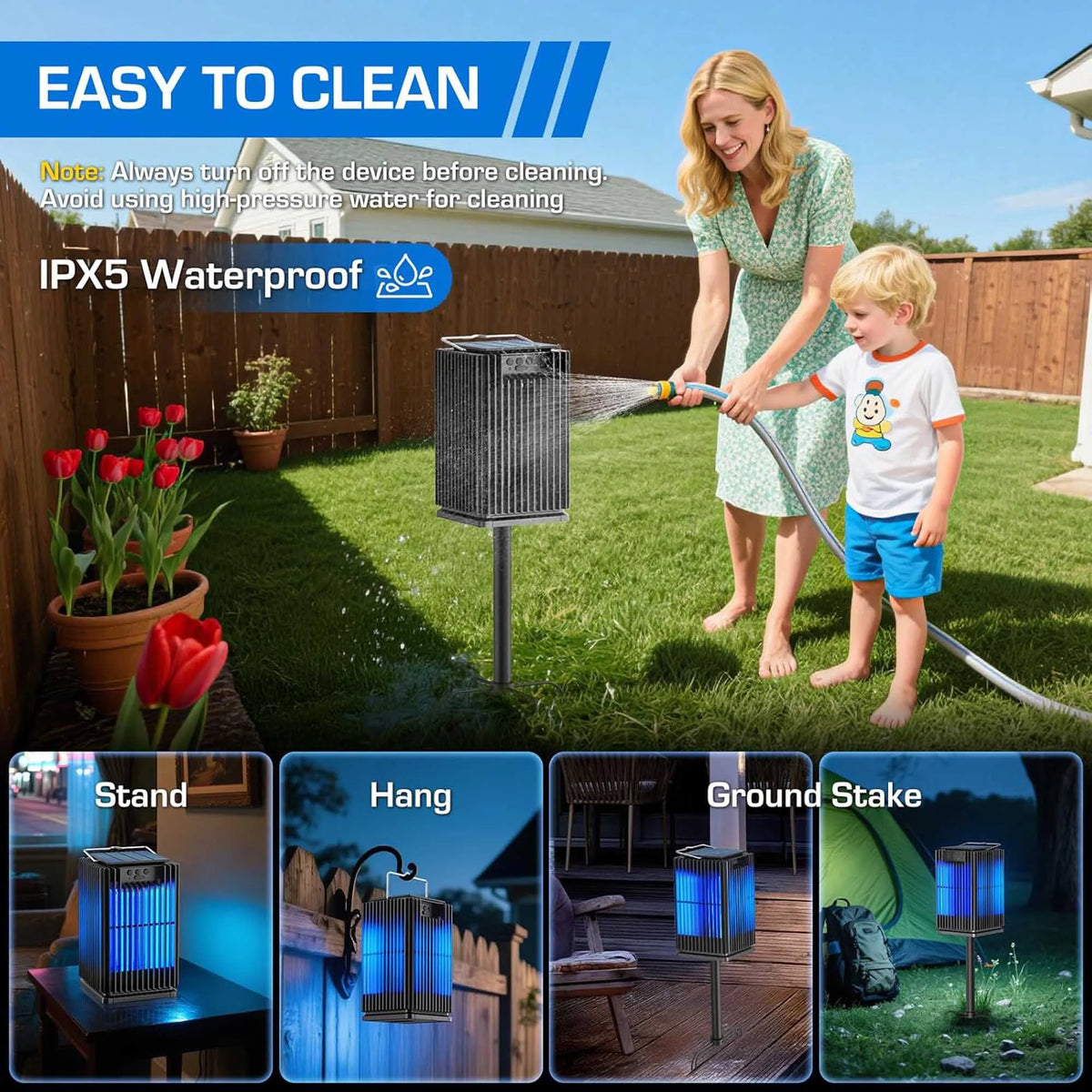 Solar Outdoor Mosquito Zapper Cordless Waterproof With Illuminated Light