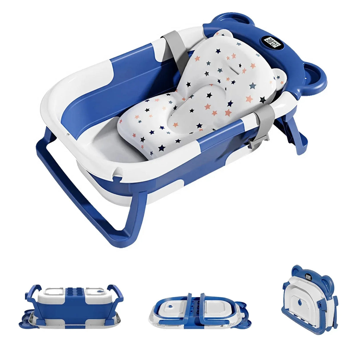 Collapsible Baby Bathtub With Thermometer Floating Cushion And Drain