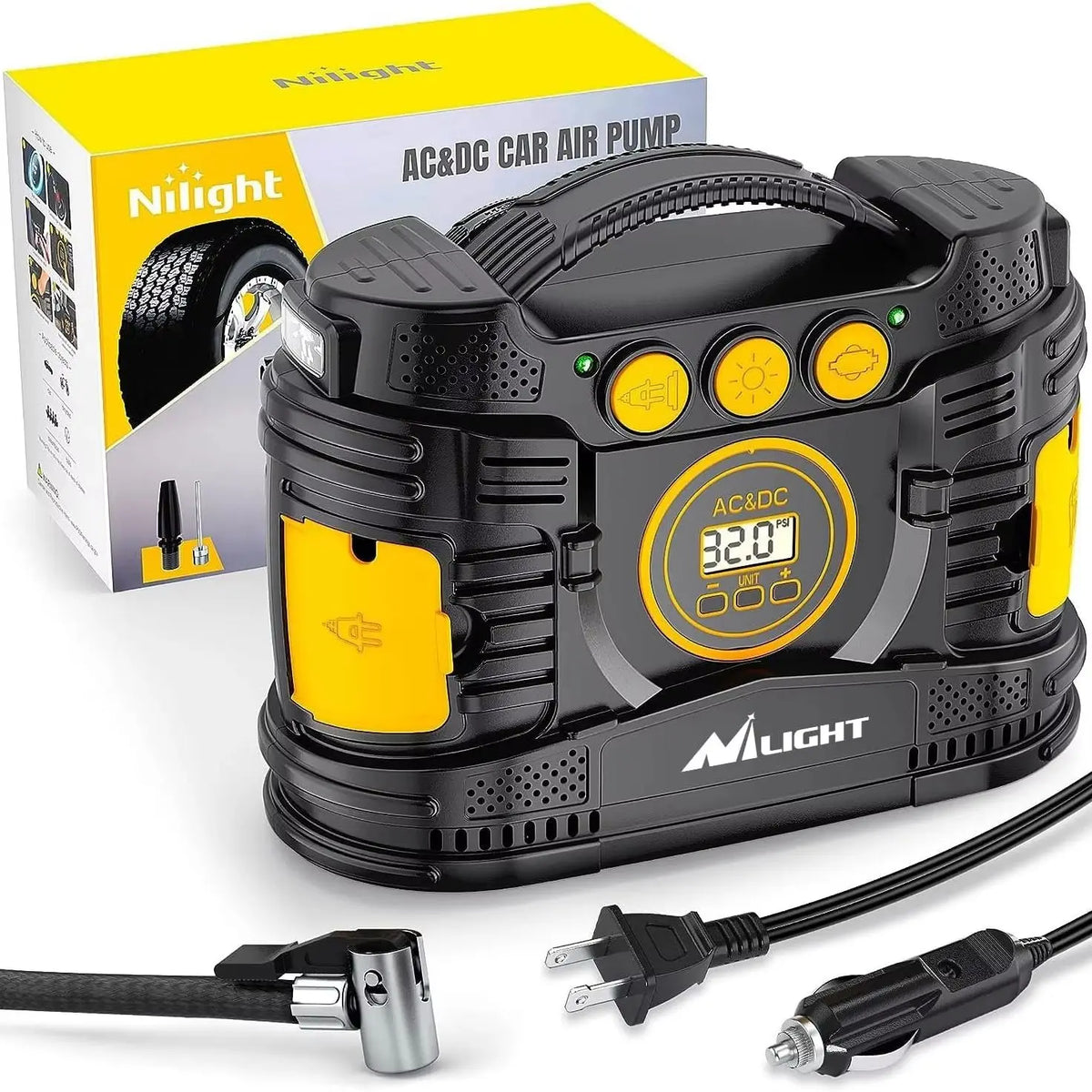Nilight Dual Power Portable Tire Inflator With Auto Shutoff