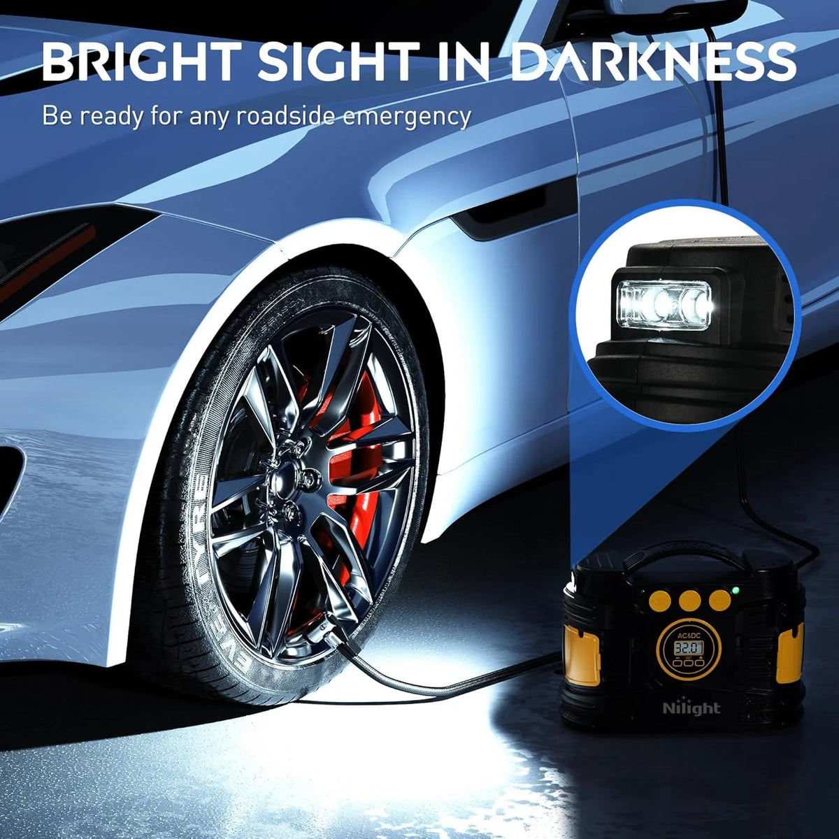 Nilight Dual Power Portable Tire Inflator With Auto Shutoff