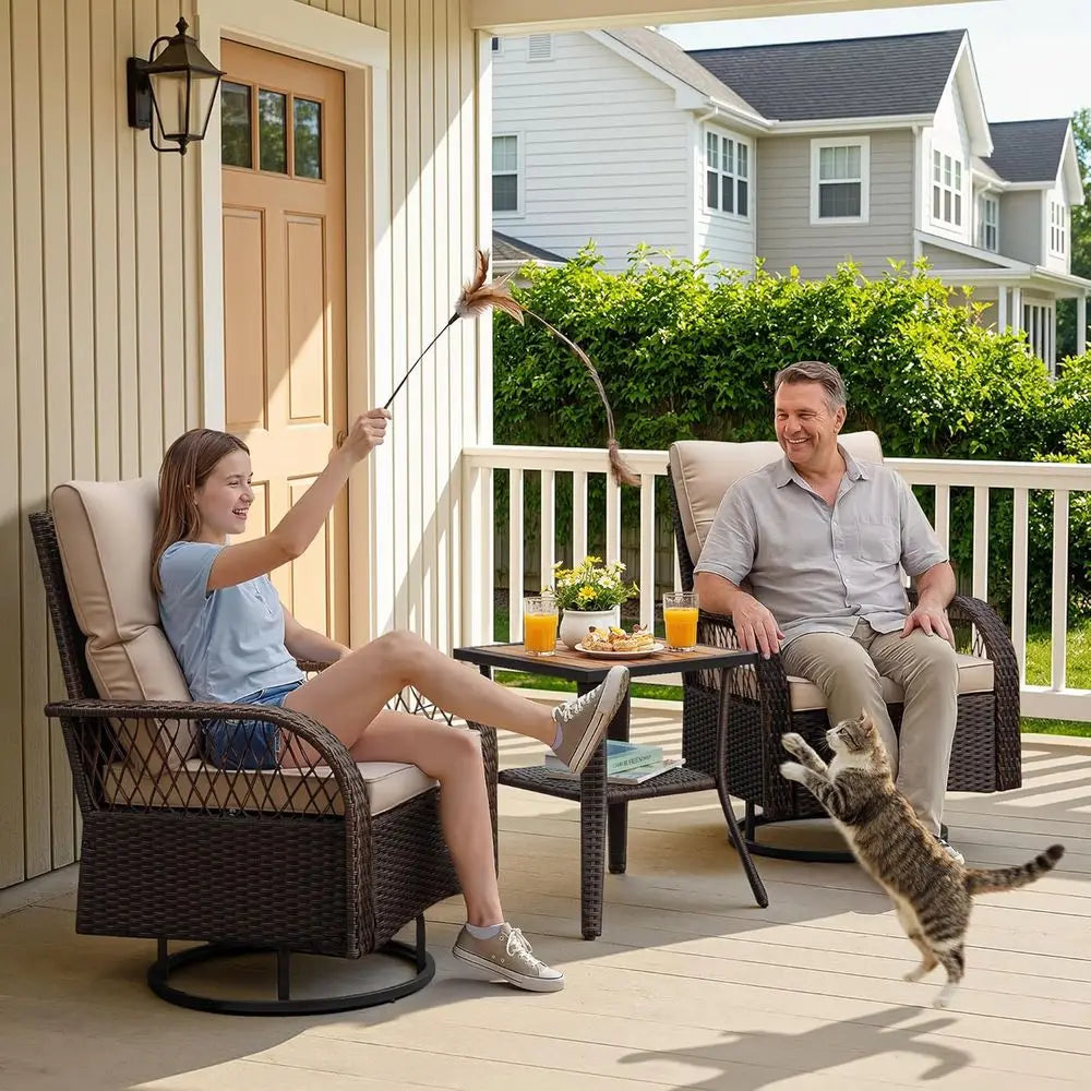 Outdoor Wicker Patio 3 Piece Rocking Swivel Chairs With Table