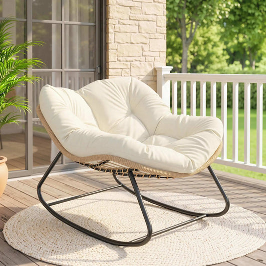Outsunny Outdoor Papasan Rocking Chair With Soft Cushion