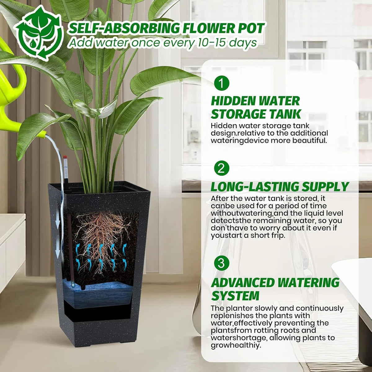 Twister Rectangular Planters Set With Drainage For Indoor And Outdoor