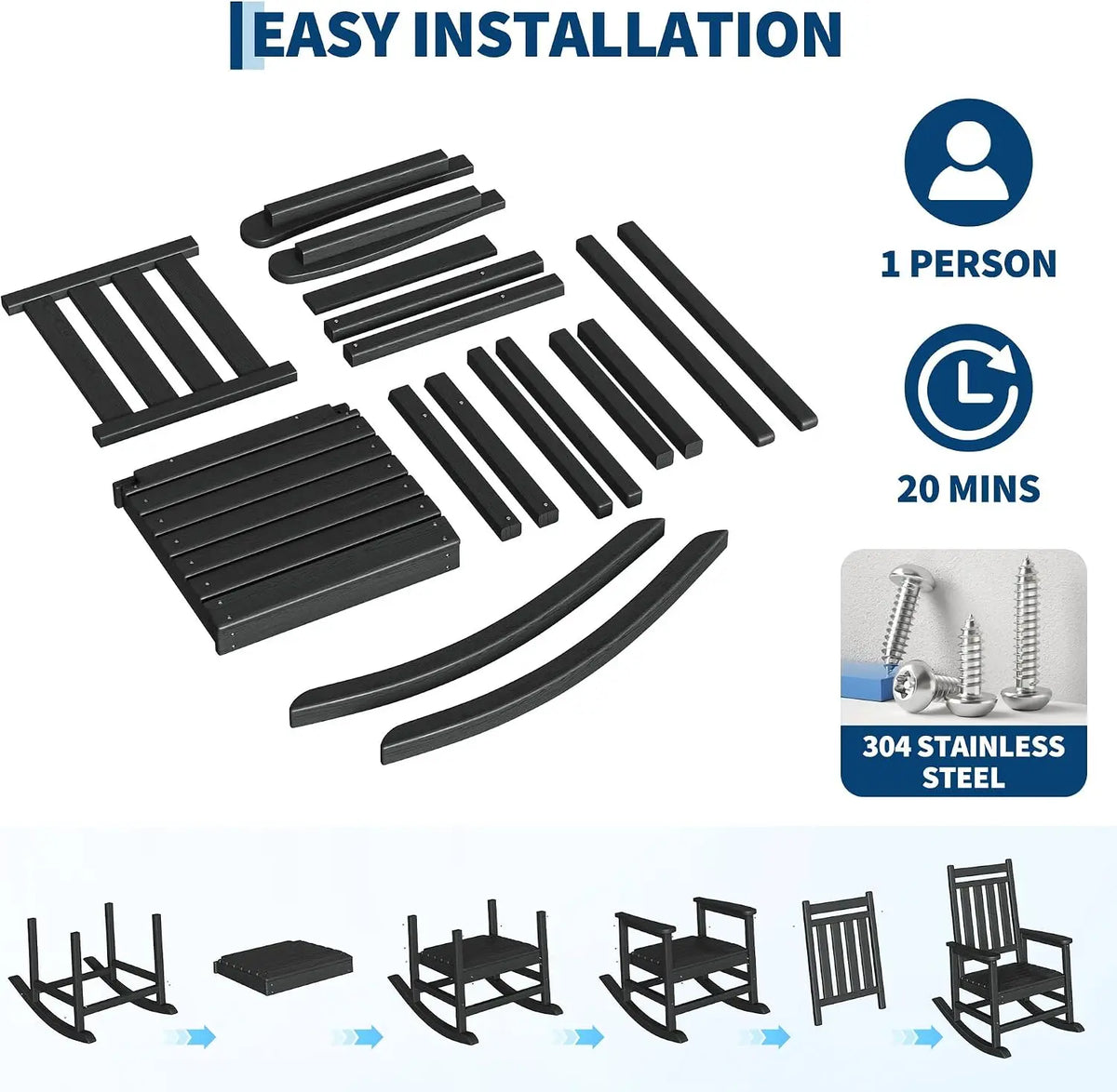 2PCS Rocking Chair Balcony Lazy Recliner Sleeping Rocking Chair Multifunctional Furniture with Side Table for Patio Front Porch