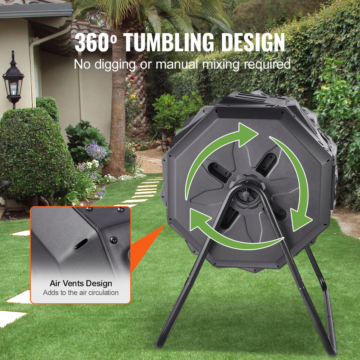 SucceBuy Dual Chamber Composting Tumbler Bin For Garden