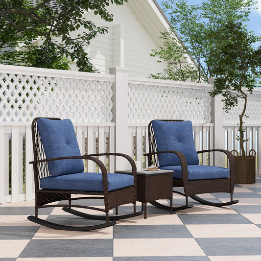 Outsunny Outdoor Rattan Rocking Chair Set With Coffee Table