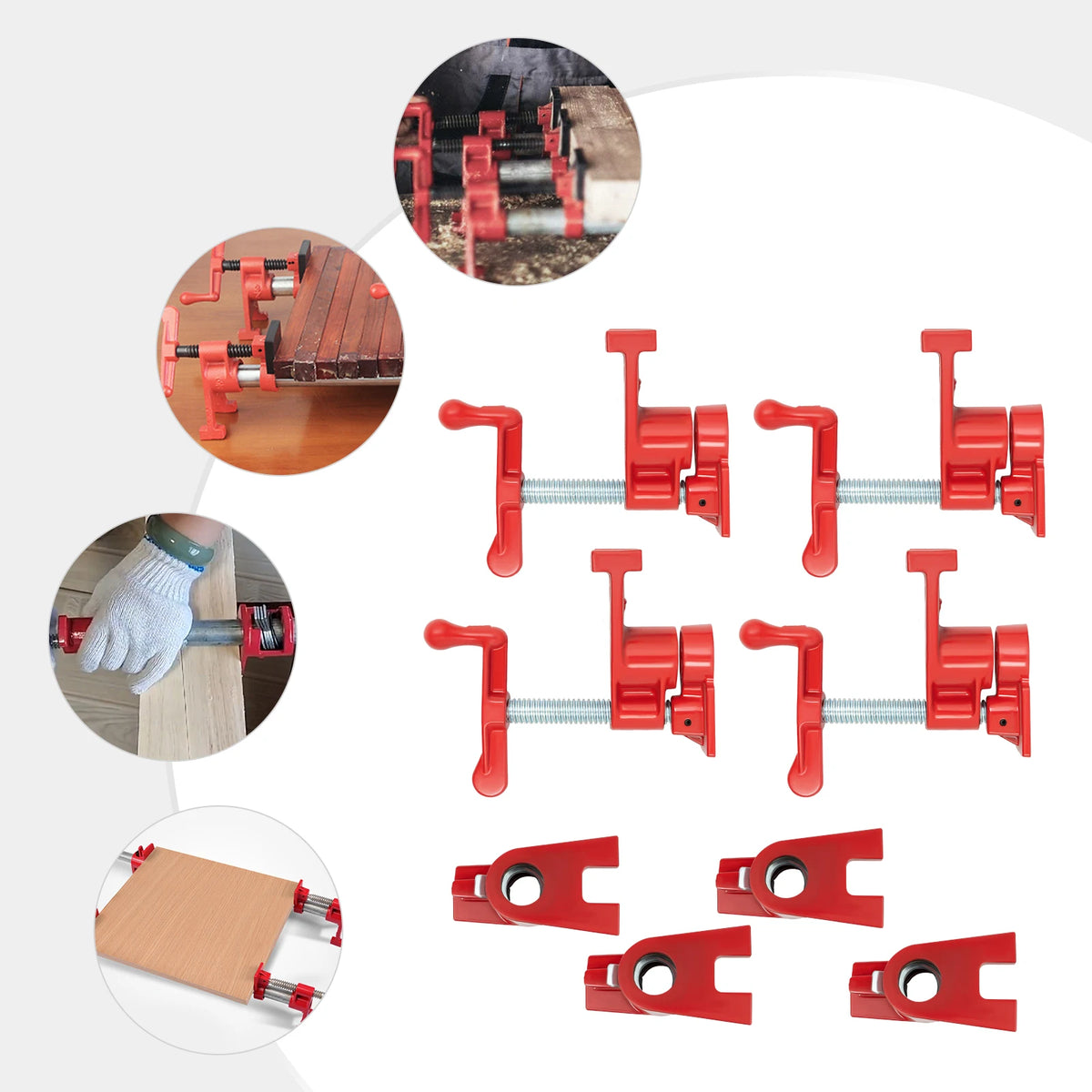 4Pack 3/4" Wood Gluing Pipe Clamp Fixture Heavy Duty Cast Iron Wood Clamps Quick Release for Carpentry, Woodworking,