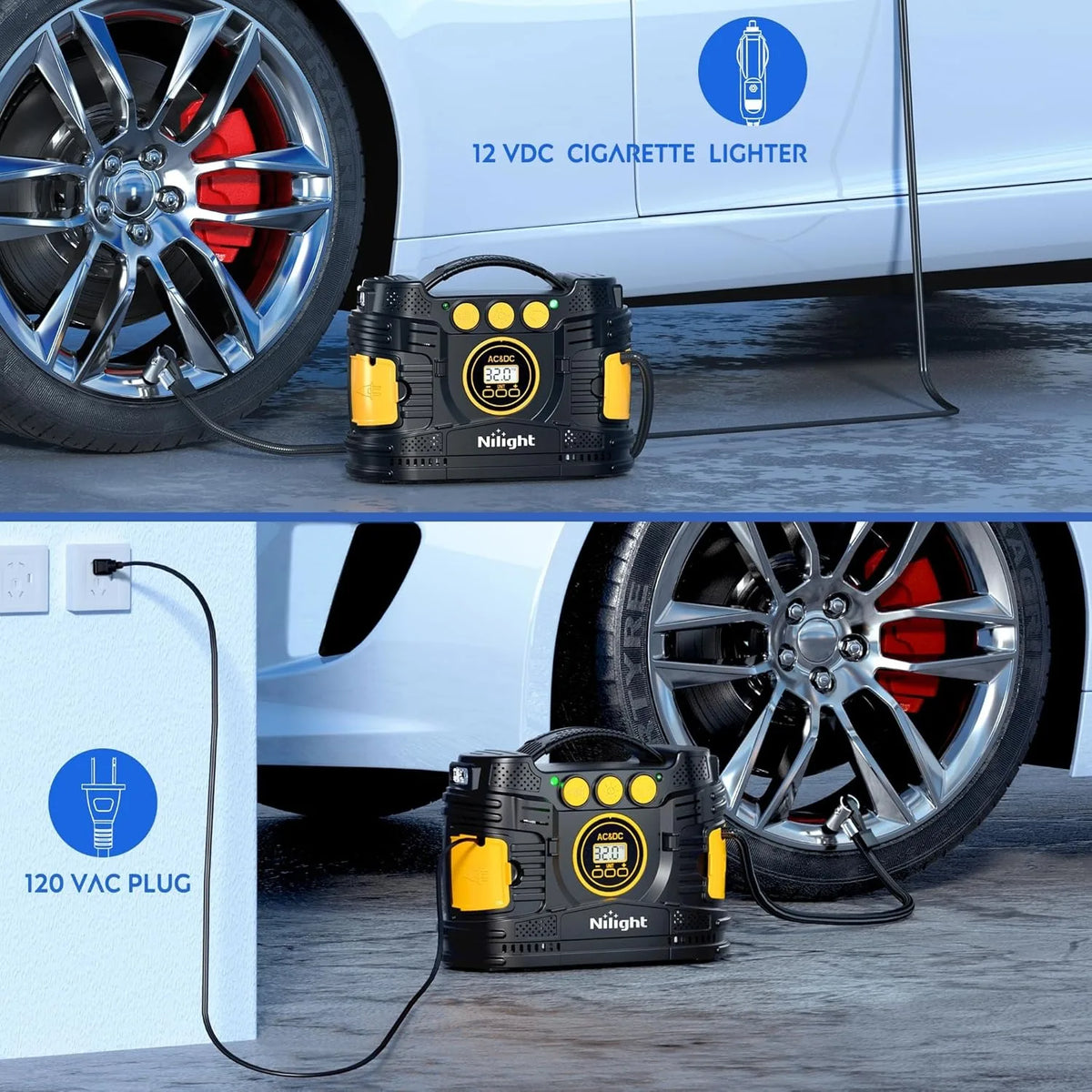 Nilight Dual Power Portable Tire Inflator With Auto Shutoff