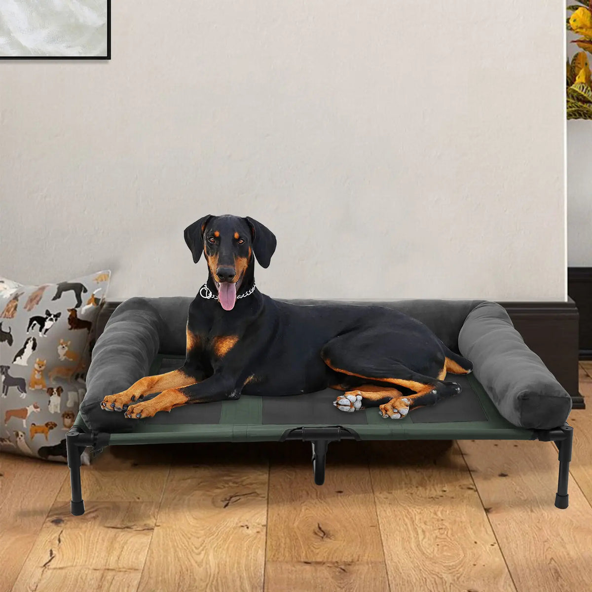 BINGOPAW Elevated Cooling Dog Cot with Breathable Mesh Plush Bolster