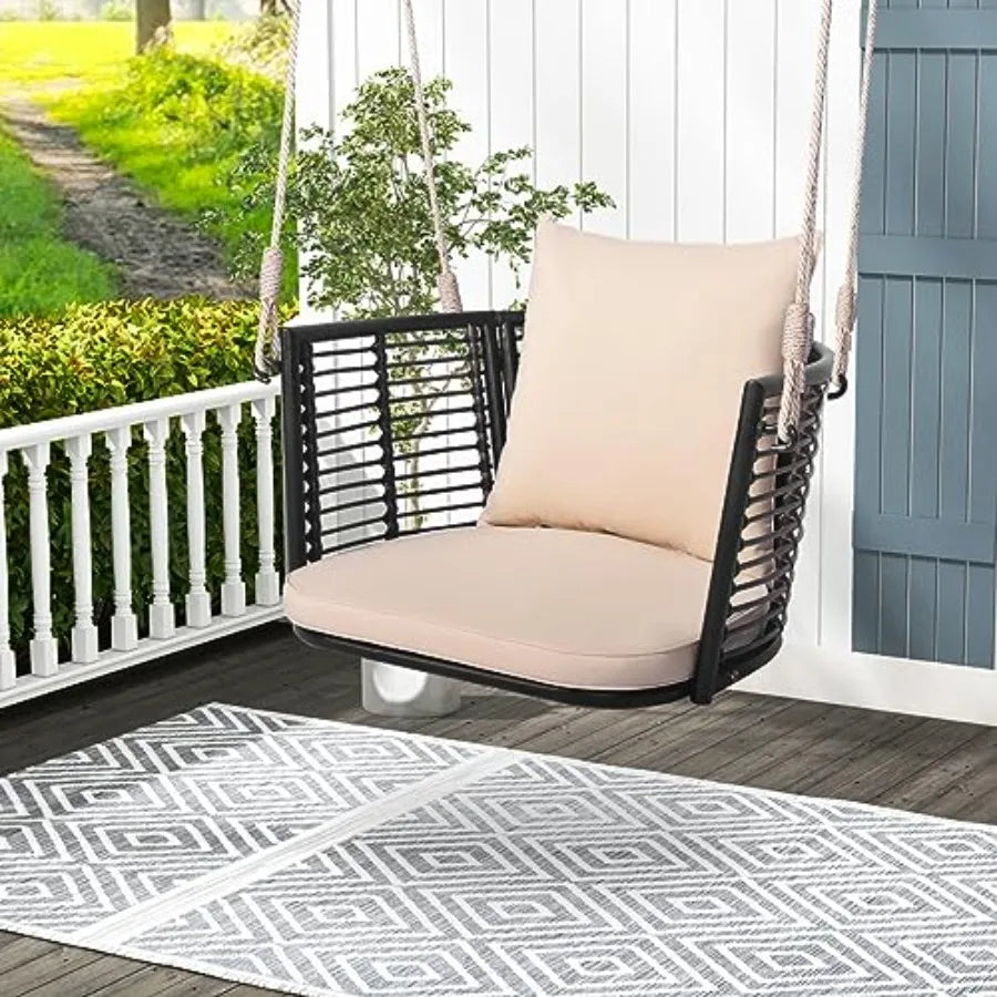 Outdoor Hanging Porch Swing Cushions Included Weather Resistant Polyethylene