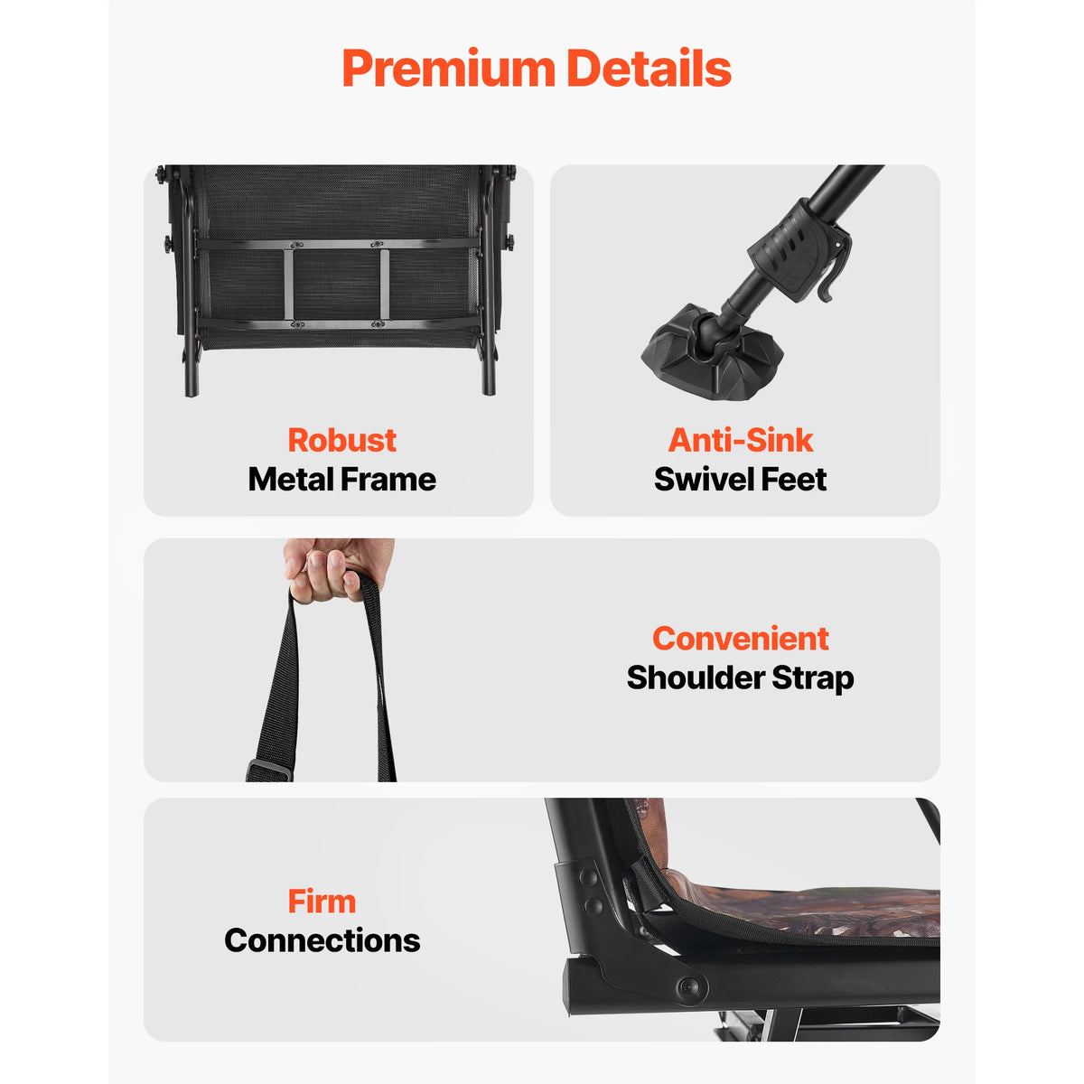Heavy Duty Swivel Hunting Folding Ground Stool For Camping