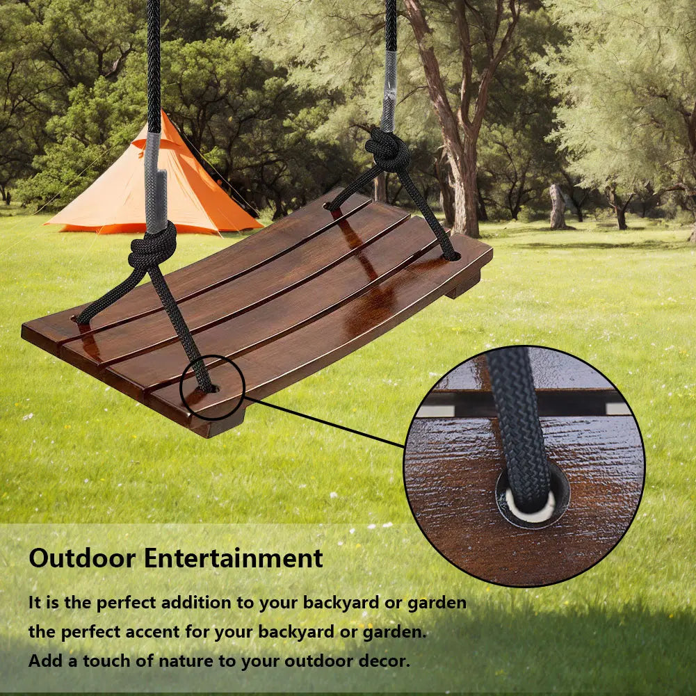 Solid Wood Outdoor Rope Swing Seat With Adjustable Ropes