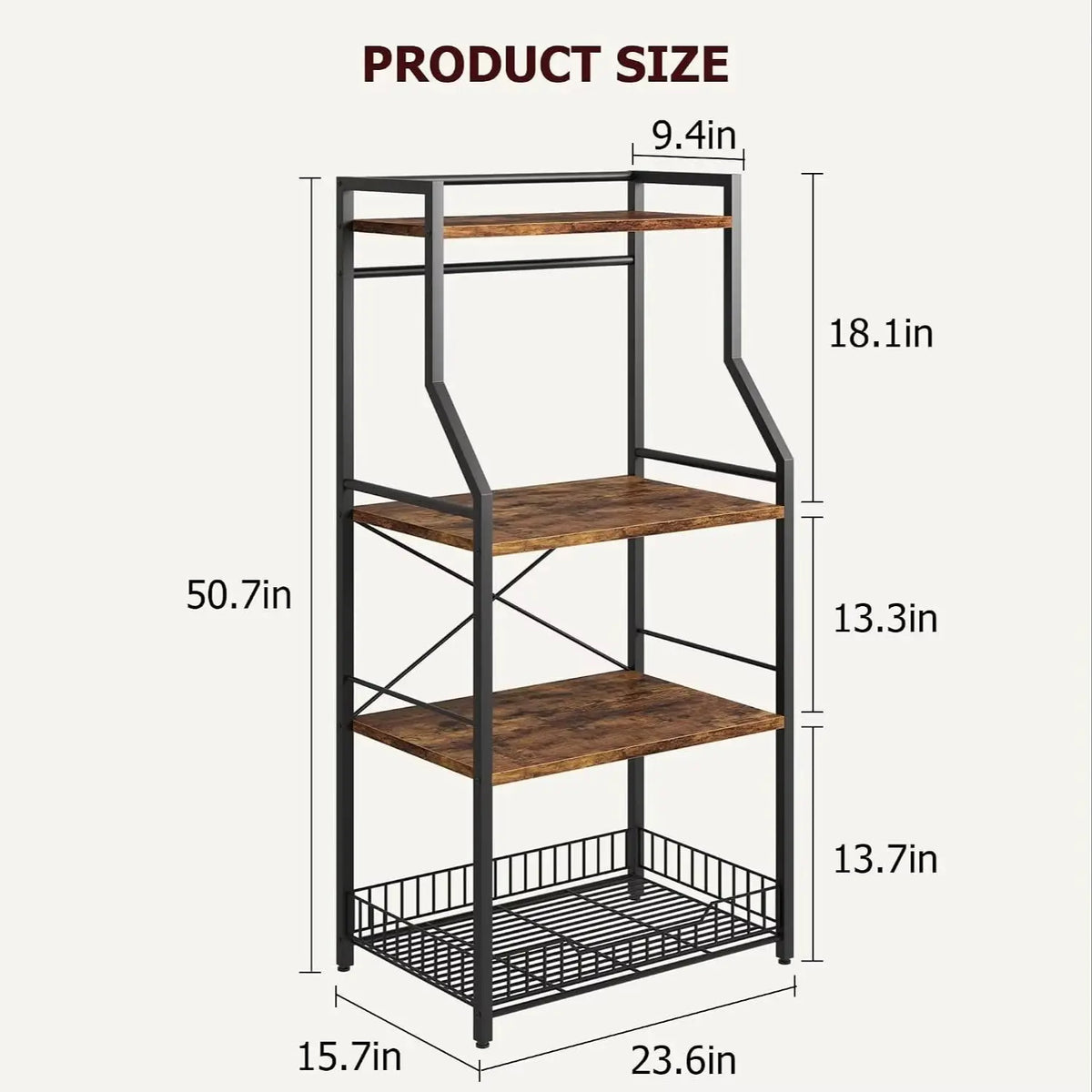 Freestanding Industrial Kitchen Baker Rack With Wire Basket