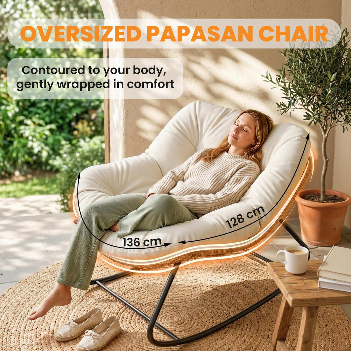 Outsunny Outdoor Papasan Rocking Chair With Soft Cushion