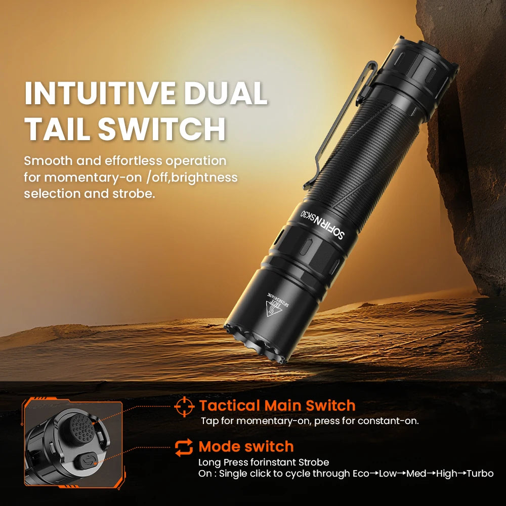 Sofirn Sk30 3000 Lumen Usb C Rechargeable Tactical Flashlight