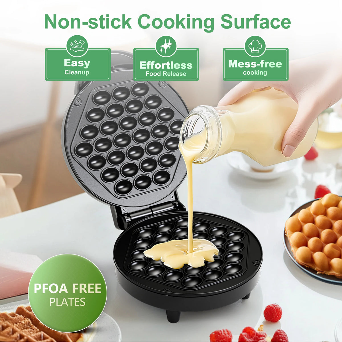 CACHOO Bubble Waffle Maker 950W Nonstick Griddle for Desserts