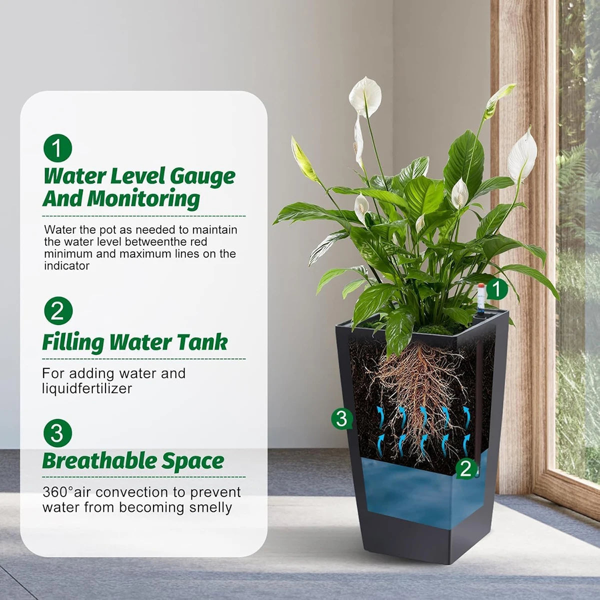 Twister Rectangular Planters Set With Drainage For Indoor And Outdoor